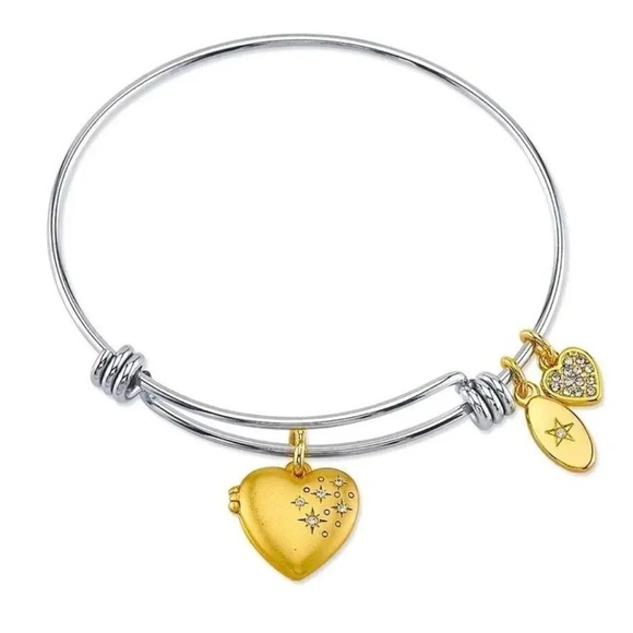 Anthropologie Heart Locket Stainless Steel Adjustable Bangle Bracelet - Picture 2 of 4